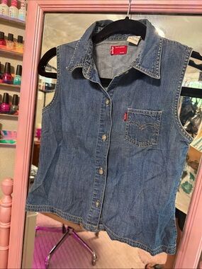 Levi's Girls Sleeveless Denim Button-Down Shirt Blue